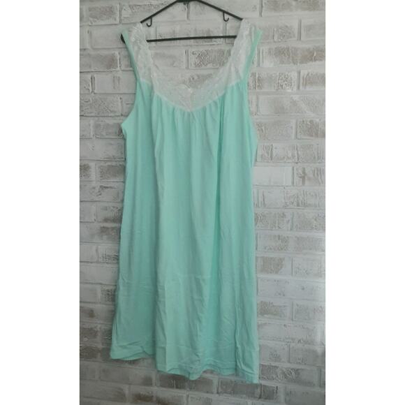 Vintage Anthony Richards Cool Mint Embroidered Nightgown 1X Comfort - Picture 1 of 8